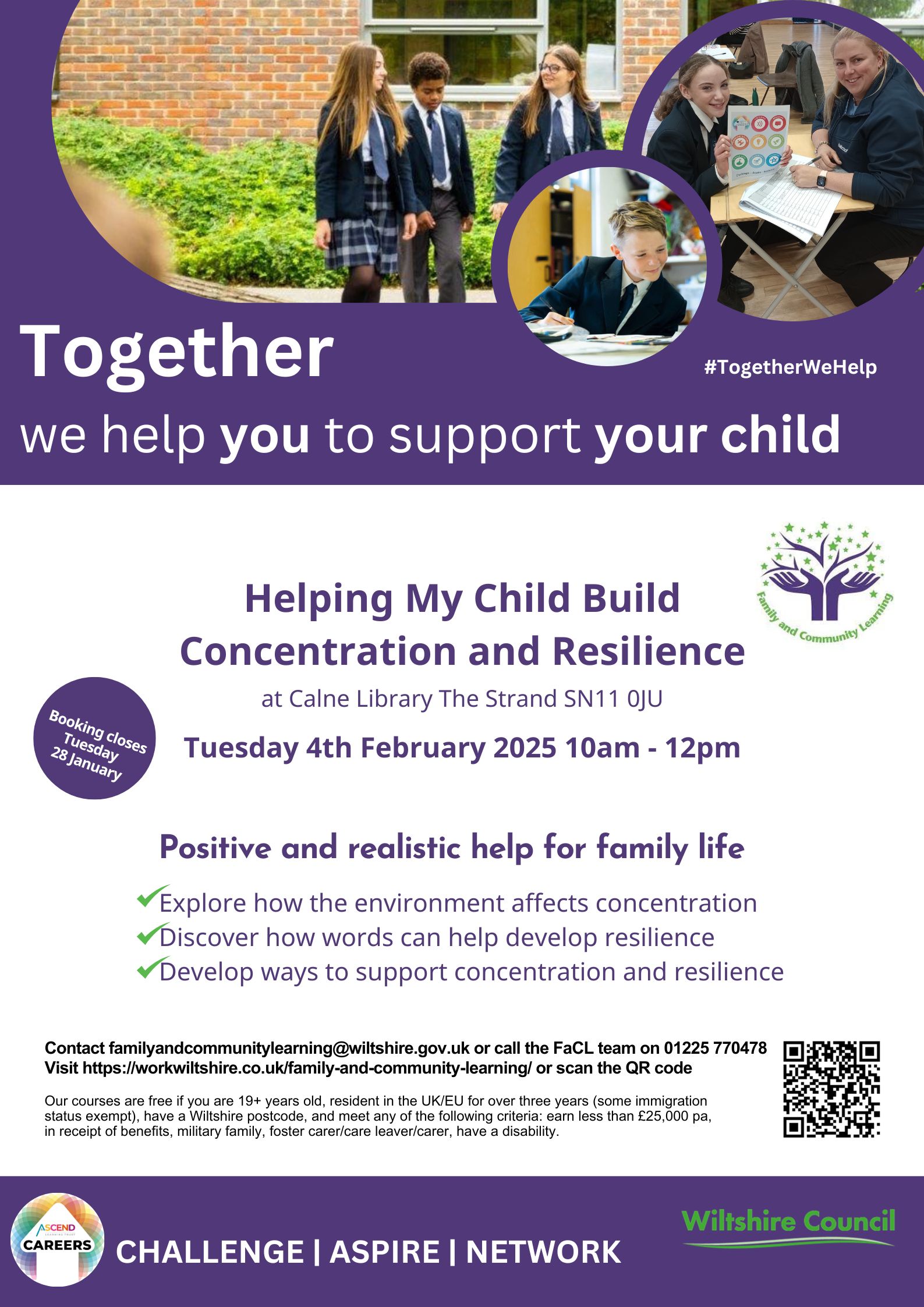 FACL Family Skills Course in Calne: Helping My Child Build Concentration and Resilience Tuesday 4 February